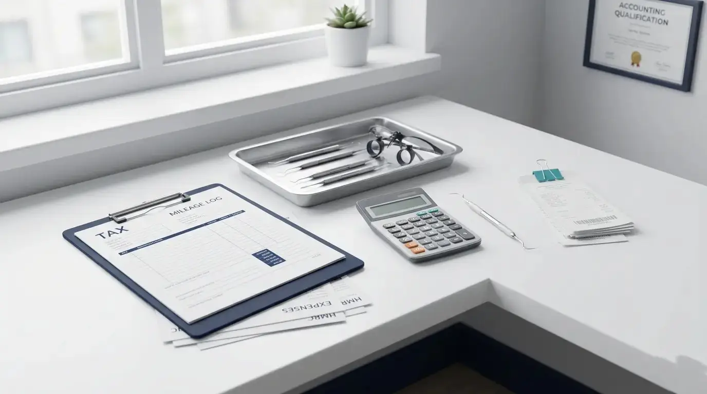 Dental associate allowable expenses HMRC guide with loupes, receipts and tax documents
