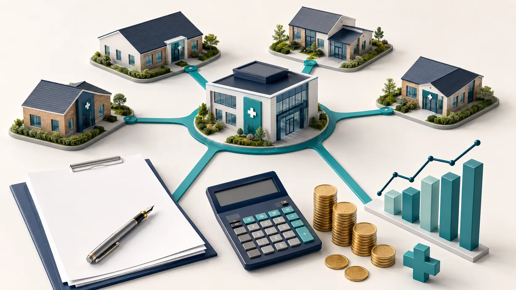 Connected GP practices, contract documents and financial charts illustrating neighbourhood health provider contracts