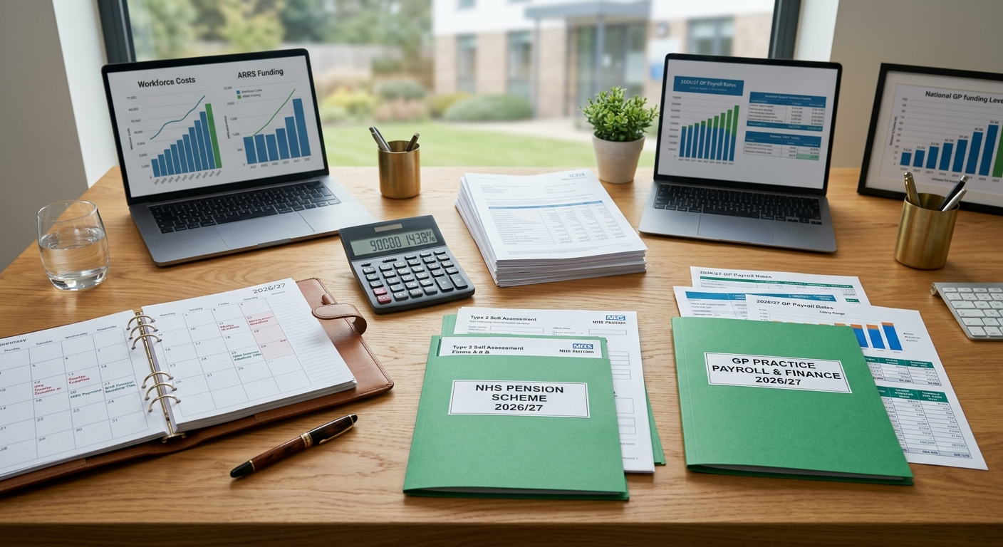 A secure, specialist digital system calculating complex GP practice payroll for medical staff, nurses, and partners in 2026/27.